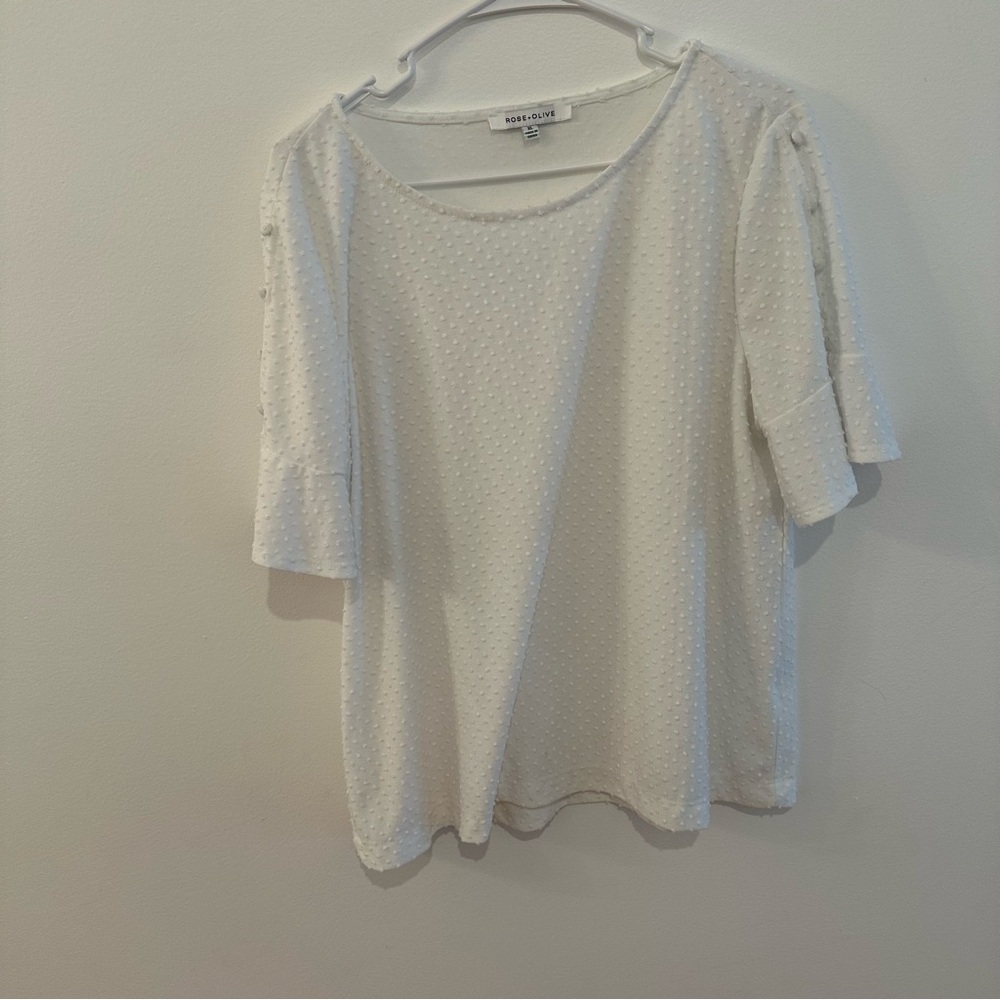 Rose + Olive Womens Swiss Dot Button Back Tunic Top White Size XL